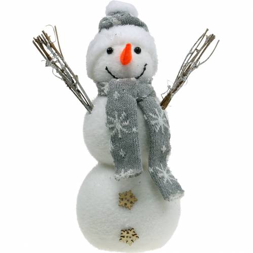 Floristik24 Muñeco de nieve con bufanda y sombrero blanco, figura decorativa gris decoración de invierno