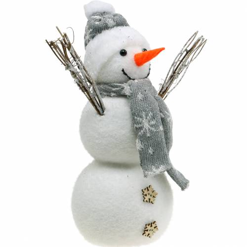 Floristik24 Muñeco de nieve con bufanda y sombrero blanco, figura decorativa gris decoración de invierno