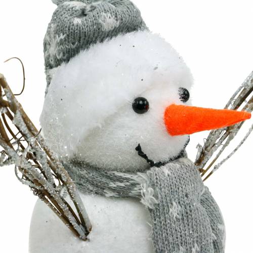 Floristik24 Muñeco de nieve con bufanda y sombrero blanco, figura decorativa gris decoración de invierno