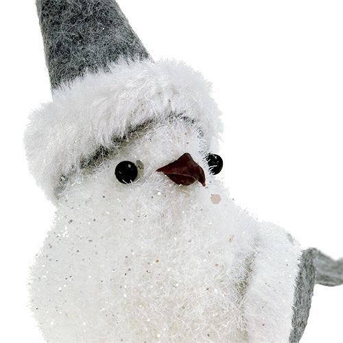 Artículo Pájaro de nieve con gorro 18cm blanco, gris 3uds