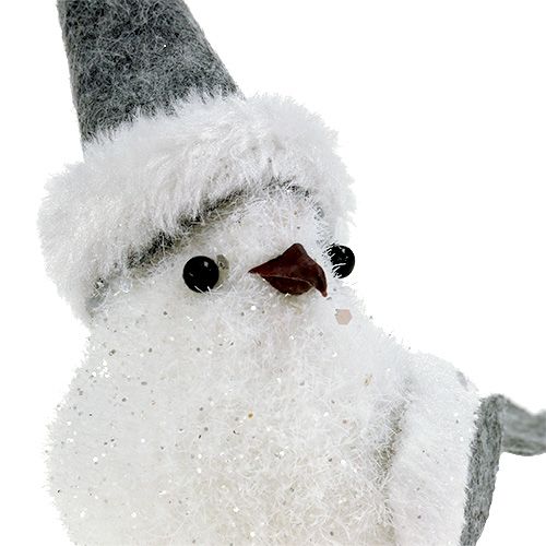 Floristik24 Pájaro de nieve con gorro 18cm blanco, gris 3uds