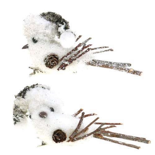 Floristik24 Pájaro de nieve en clip 8cm x 6,5cm 6 uds.