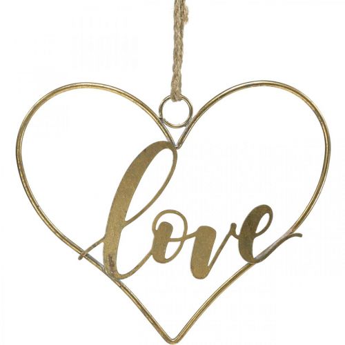 Lettering Love corazón deco metal dorado para colgar 27cm