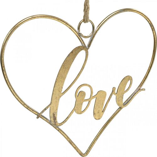 Artículo Lettering Love corazón deco metal dorado para colgar 27cm