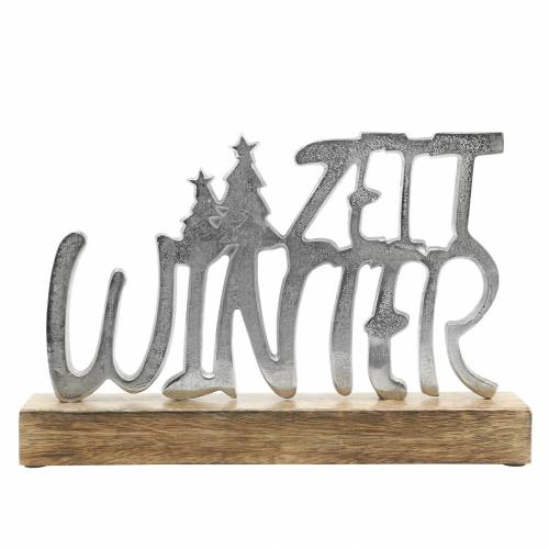 Floristik24 Decoración de mesa &quot;Winter time&quot;, metal, madera de mango, plateado 33 × 22cm