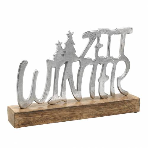 Floristik24 Decoración de mesa &quot;Winter time&quot;, metal, madera de mango, plateado 33 × 22cm
