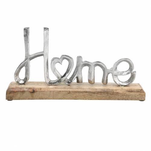 Floristik24 Decoración de mesa "Hogar" sobre base de madera Mango, metal natural, plateado 32 × 17 × 7cm