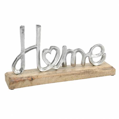 Floristik24 Decoración de mesa "Hogar" sobre base de madera Mango, metal natural, plateado 32 × 17 × 7cm