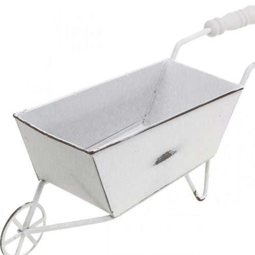 Floristik24 Mini carretilla, decoración de mesa, decoración de verano shabby chic marrón, blanco H7.5cm L25cm