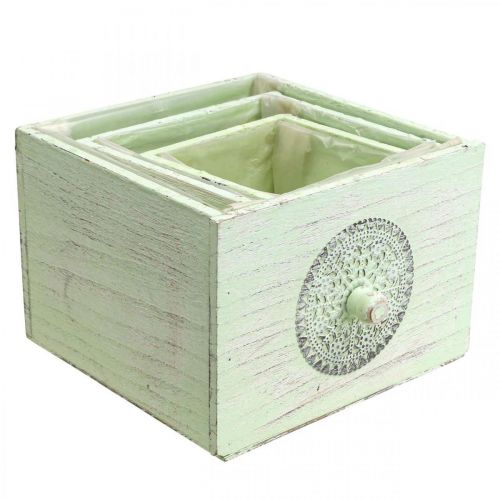 Artículo Caja de plantas cajón decorativo verde shabby 15-23cm juego de 3