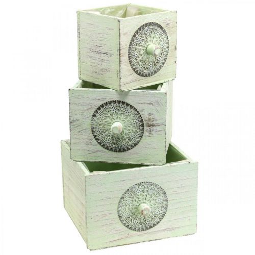 Floristik24 Caja de plantas cajón decorativo verde shabby 15-23cm juego de 3