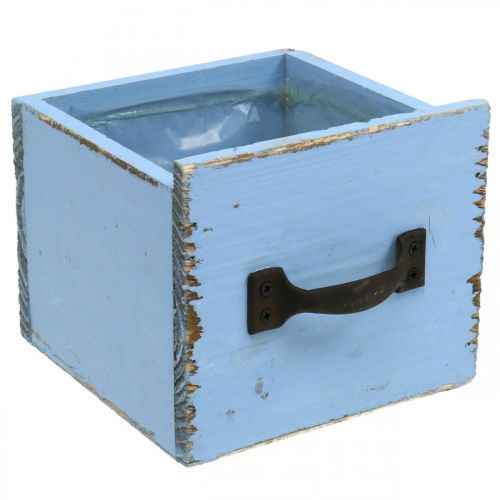 Macetero cajón de madera azul claro shabby 12,5×12,5×10cm
