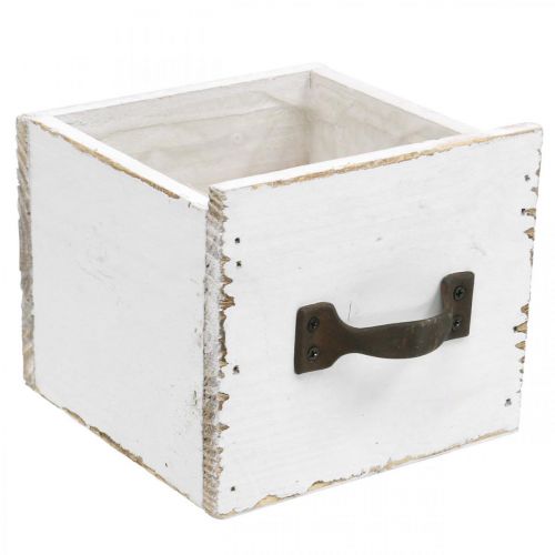 Floristik24 Cajón de plantas madera blanco decoración shabby chic 12,5×12,5×10cm