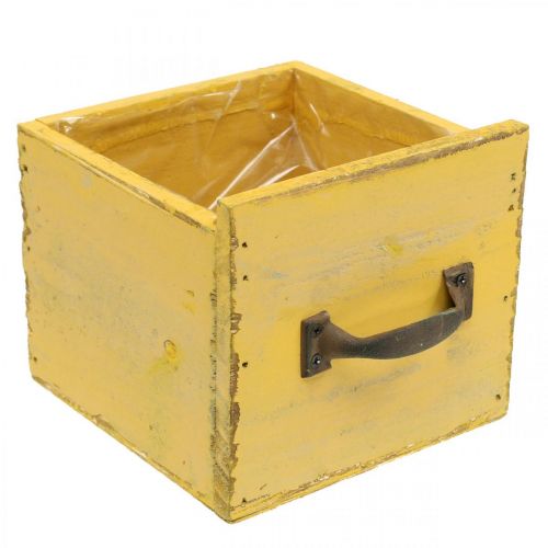 Floristik24 Cajón decorativo macetero vintage madera amarillo 12,5×12,5×11cm