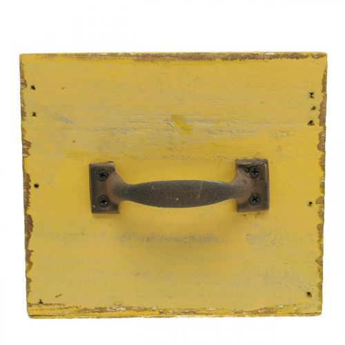 Floristik24 Cajón decorativo macetero vintage madera amarillo 12,5×12,5×11cm