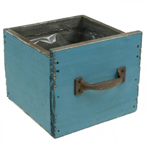 Floristik24 Cajón para plantas decoración madera azul shabby chic 12,5×12,5×11cm