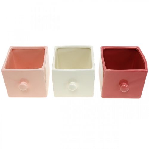 Floristik24 Cajón para plantar, decoración cerámica, cajón decorativo, jardinera 3 piezas
