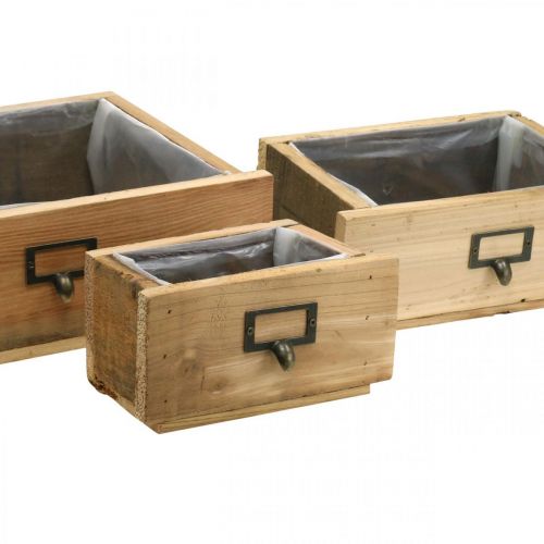 Floristik24 Cajones decorativos, jardinera, decoración de madera natural, aspecto antiguo L36/28/20cm juego de 3