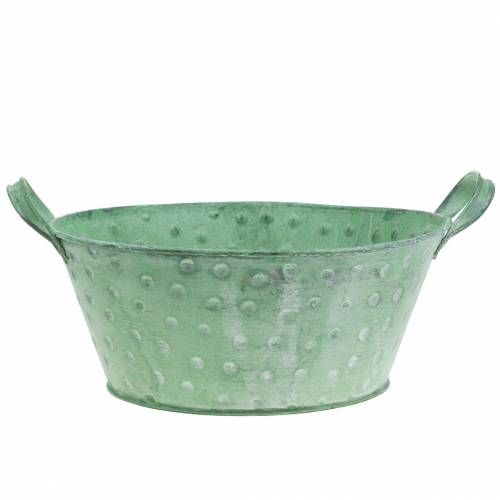 Floristik24 Macetero Cuenco Decorativo Metal Verde Lavado Ø24cm H10cm