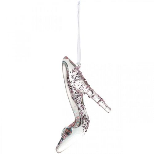 Floristik24 Zapato decorativo brillante, decoración de árbol, zapato de cuento de hadas, plástico rosa H10cm
