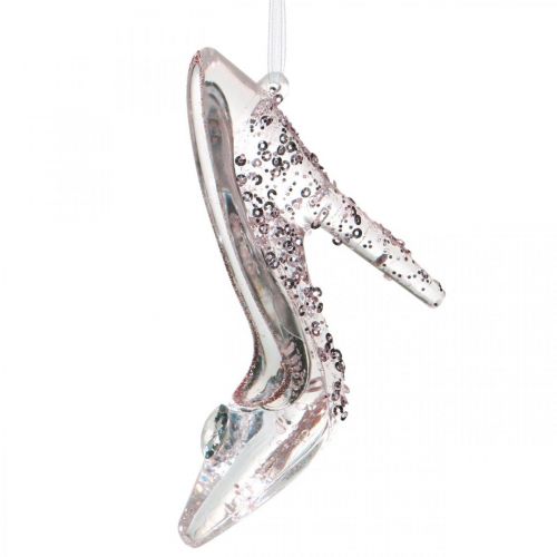 Floristik24 Zapato decorativo brillante, decoración de árbol, zapato de cuento de hadas, plástico rosa H10cm