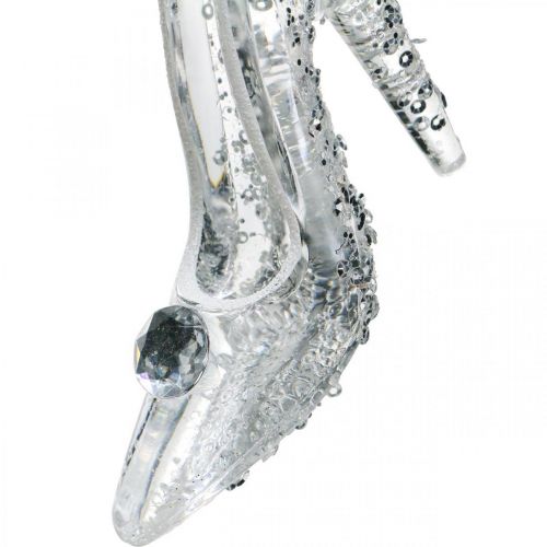 Floristik24 Zapato para colgar, adornos para el árbol de Navidad, zapatos de salón con purpurina, plástico plateado Al. 10 cm