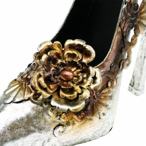 Artículo Zapato de plantación decorativo zapato plateado brillante 26cm x 11cm H30cm