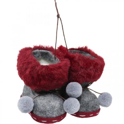 Artículo Botas adorno árbol navidad pompón 8cm gris/rojo 3uds