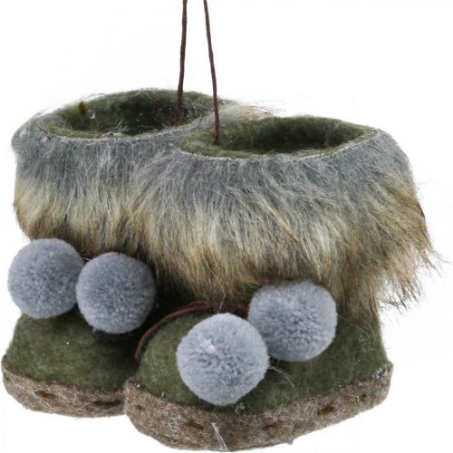 Floristik24 Botas adorno árbol navidad pompón verde/marrón 8cm 3uds