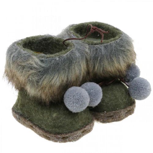 Floristik24 Botas adorno árbol navidad pompón verde/marrón 8cm 3uds
