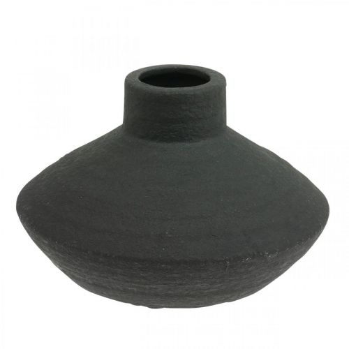 Floristik24 Jarrón de cerámica negro jarrón decorativo plano bulboso H10cm