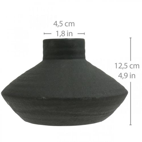 Artículo Jarrón de cerámica negro jarrón decorativo plano bulboso H12.5cm
