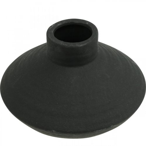 Artículo Jarrón de cerámica negro jarrón decorativo plano bulboso H12.5cm