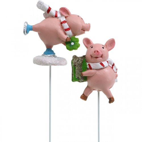 Artículo Tapón de flor de cerdo de la suerte de Navidad deco pig 4pcs