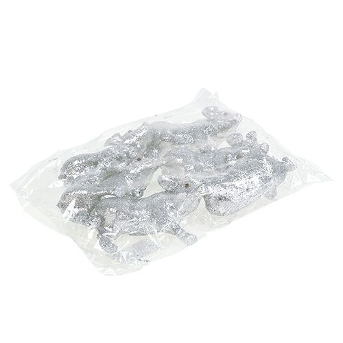 Floristik24 Cerdo con purpurina plata 9cm 6pcs