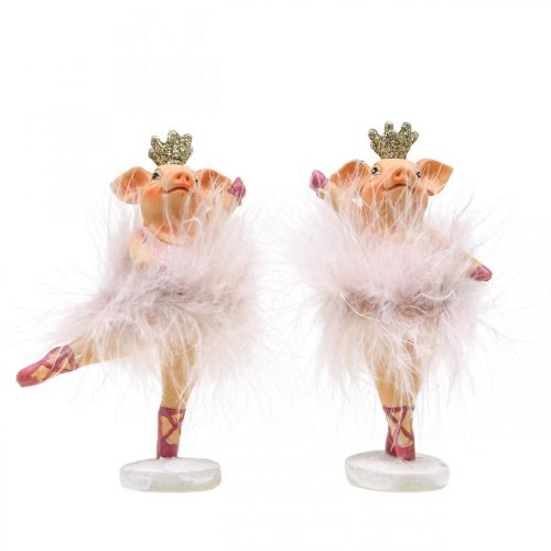 Floristik24 Deco cerdito con corona figura bailarina rosa 12,5cm 2uds