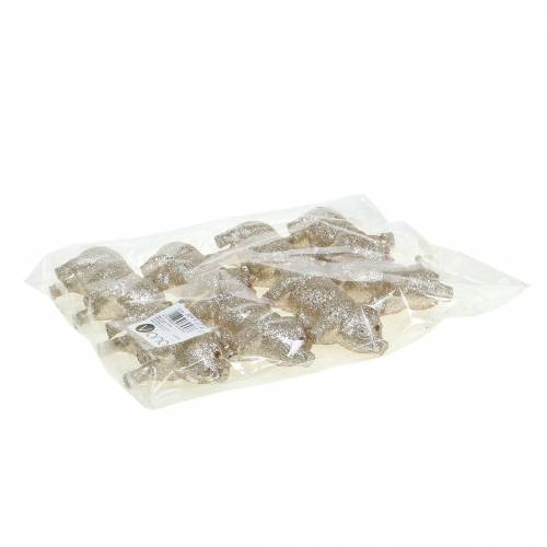 Floristik24 Cerdo decorativo purpurina champagne 10cm 8pcs