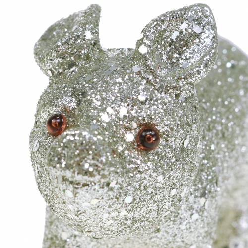 Cerdos deco Plata con brillo 10cm 8pcs