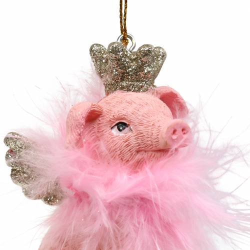 Floristik24 Decoraciones para árboles de Navidad cerdo con corona 7.5cm