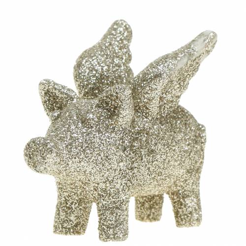 Floristik24 Cerdo decorativo con alas dorado mica 6cm