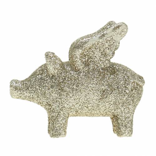 Floristik24 Cerdo decorativo con alas dorado mica 6cm