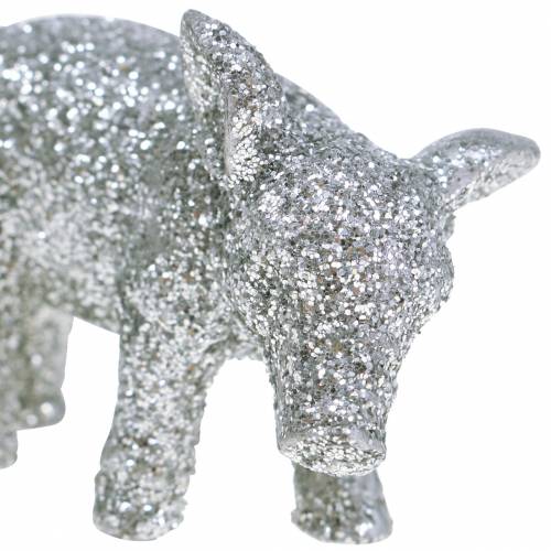 Floristik24 Deco cerdo decoración de Nochevieja brillo plateado 3,5cm 2ud