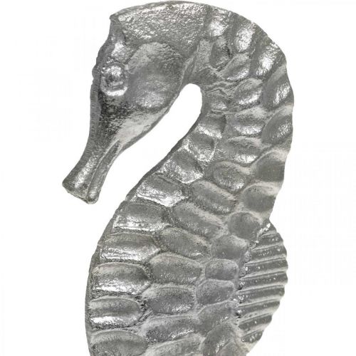 Floristik24 Caballito de mar para colocar, decoración de mar de metal, escultura marítima plata, colores naturales H22cm