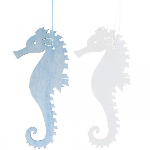 Floristik24 Caballito de mar para colgar percha azul, blanca decoración marítima 8 piezas