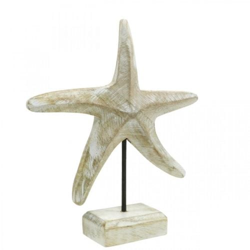 Estrella de mar para colocar, decoración madera marinera color natural, blanco H23.5cm