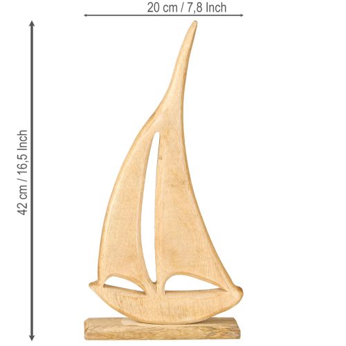 Artículo Velero de madera sobre base Decoración de mesa natural marítima H42cm