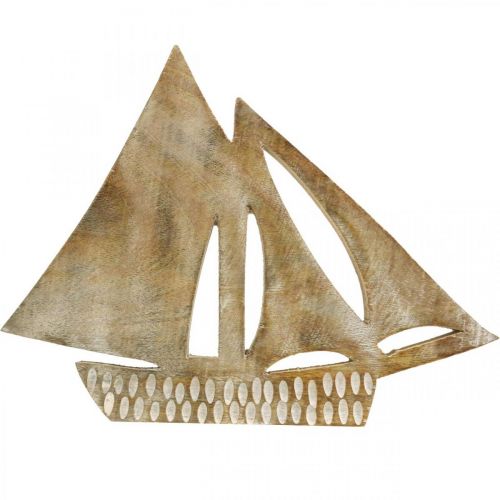 Artículo Velero de madera, decoración marinera, barco de madera color natural, blanco H23cm