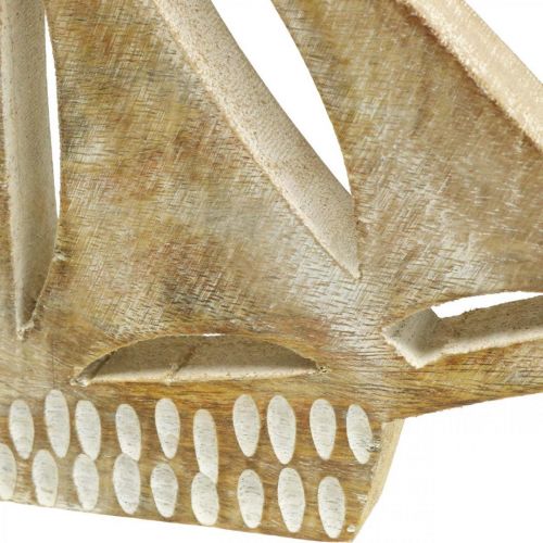 Artículo Velero de madera, decoración marinera, barco de madera color natural, blanco H23cm