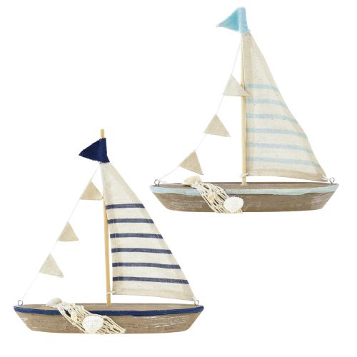 Barco decorativo velero de madera vintage con conchas Al. 22 cm 2 piezas
