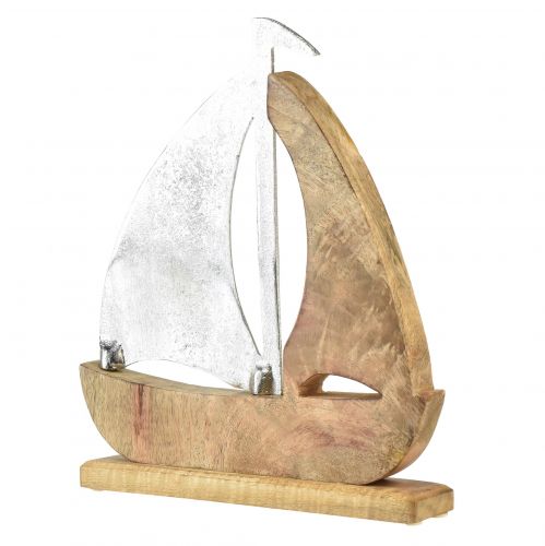 Artículo Decoración Velero madera mango plata natural 25,5x4x28,5cm